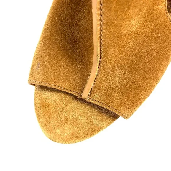 Bebe Brown Suede Open Toe Cork Wedges